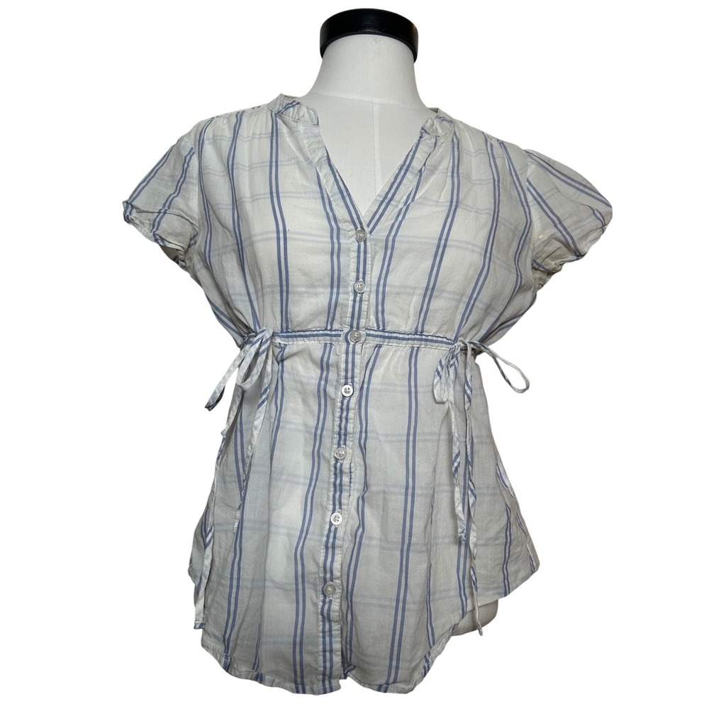 Y2K Aeropostale Babydoll Blue White‎ Plaid Stripe Empire Waist Button Up Top M